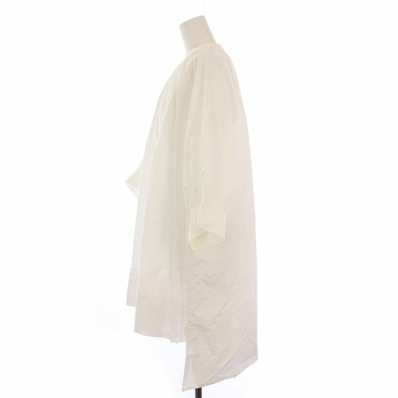 【中古】クラネ CLANE VOLUME GATHER BALLOON SLEEVE TOP ボリュームギャザーバルーンスリーブトップ シャツ ブラウス チュニック丈 七分袖 バンドカラー 無地 2 白 ホワイト 11122-4202 /BB レディース 【ベクトル 古着】 250605