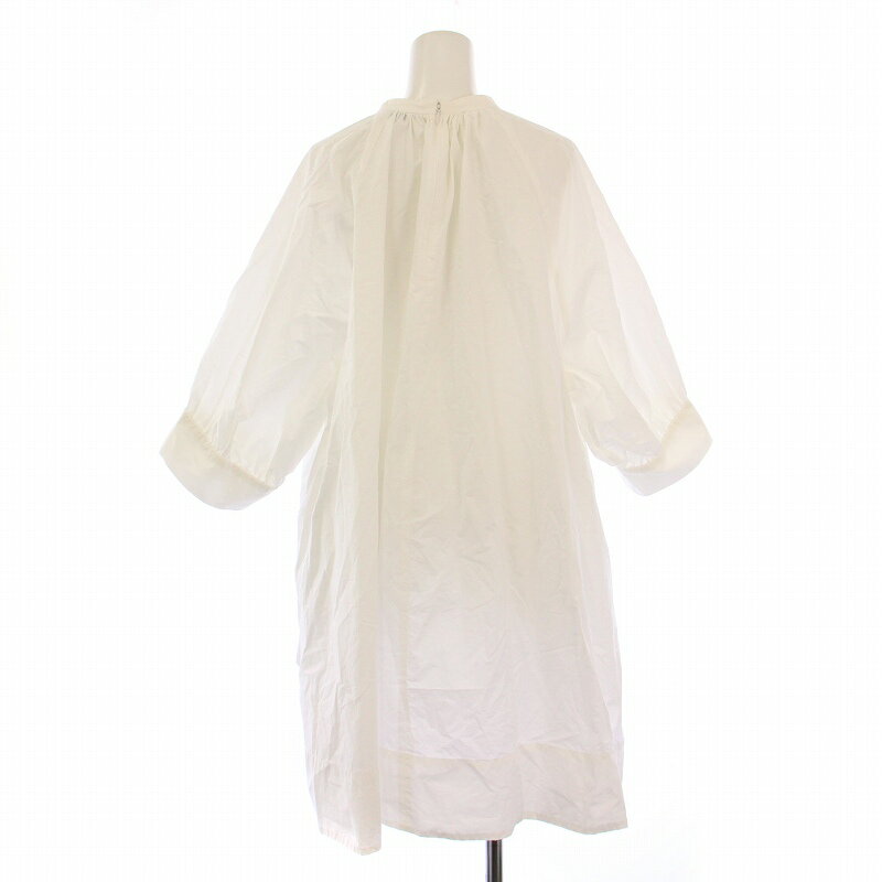 【中古】クラネ CLANE VOLUME GATHER BALLOON SLEEVE TOP ボリュームギャザーバルーンスリーブトップ シャツ ブラウス チュニック丈 七分袖 バンドカラー 無地 2 白 ホワイト 11122-4202 /BB レディース 【ベクトル 古着】 250605