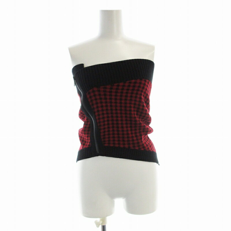 【中古】ヌメロヴェントゥーノ N°21 ベアトップ ニット チェック 36 赤 レッド 221-AC04-7088 /EE レディース 【ベクトル 古着】 250611