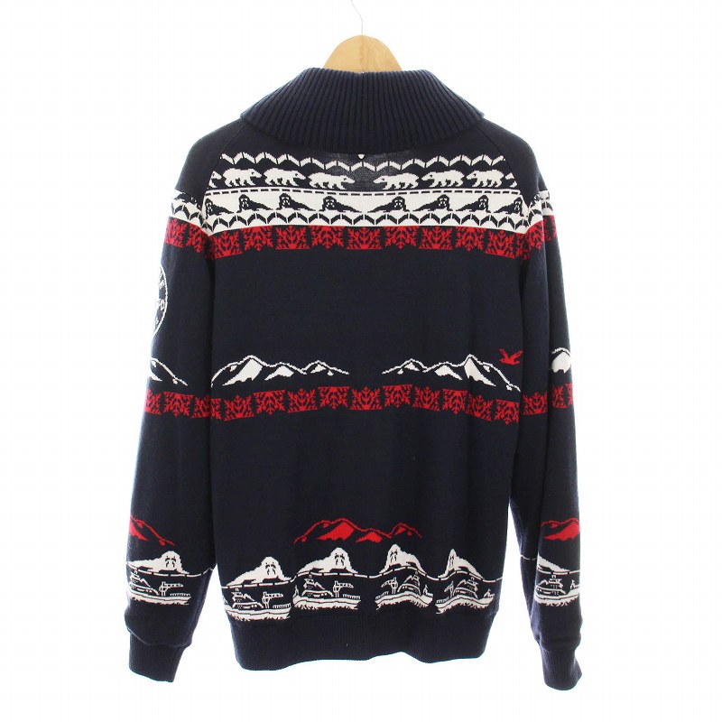 【中古】キャロウェイ CALLAWAY ニットブルゾン ジャケット ショールカラー 総柄 北極柄 LL 紺 白 赤 241-6260507 /YM メンズ 【ベクトル 古着】 250612