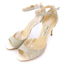 【中古】ジミーチュウ JIMMY CHOO ストラップサンダル アンクル ラウンドトゥ ハイヒール グリッター 37.5 シルバーカラー ゴールドカラー /BB レディース 【ベクトル 古着】 250619