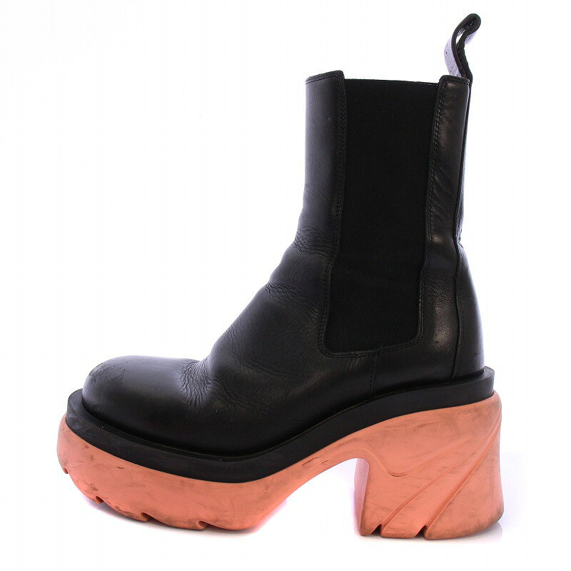 乐天商城 - 【中古】ボッテガヴェネタ BOTTEGA VENETA THE TIRE BOOT サイドゴアブーツ ショートブーツ チャンキーヒール レザー 37 黒 ピンク /BM レディース 【ベクトル 古着】 250618
