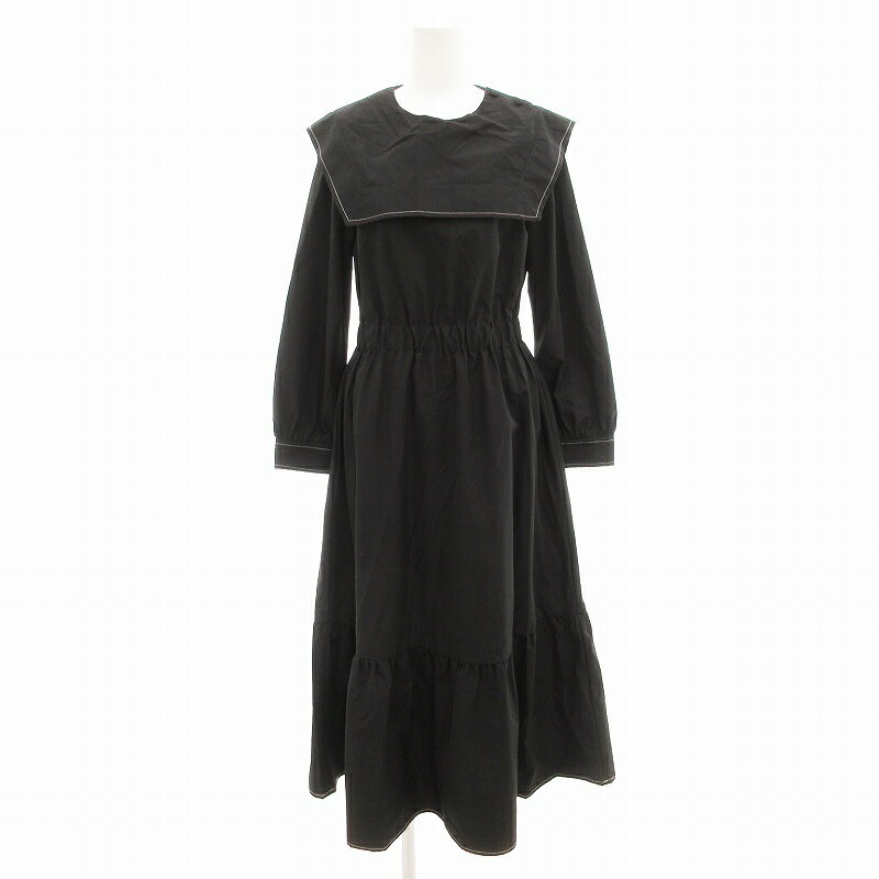 【中古】ザラ ZARA 美品 ワンピース セーラーカラー フレア 長袖 マキシ ロング XS 黒 ブラック /AE レディース 【ベクトル 古着】 250722