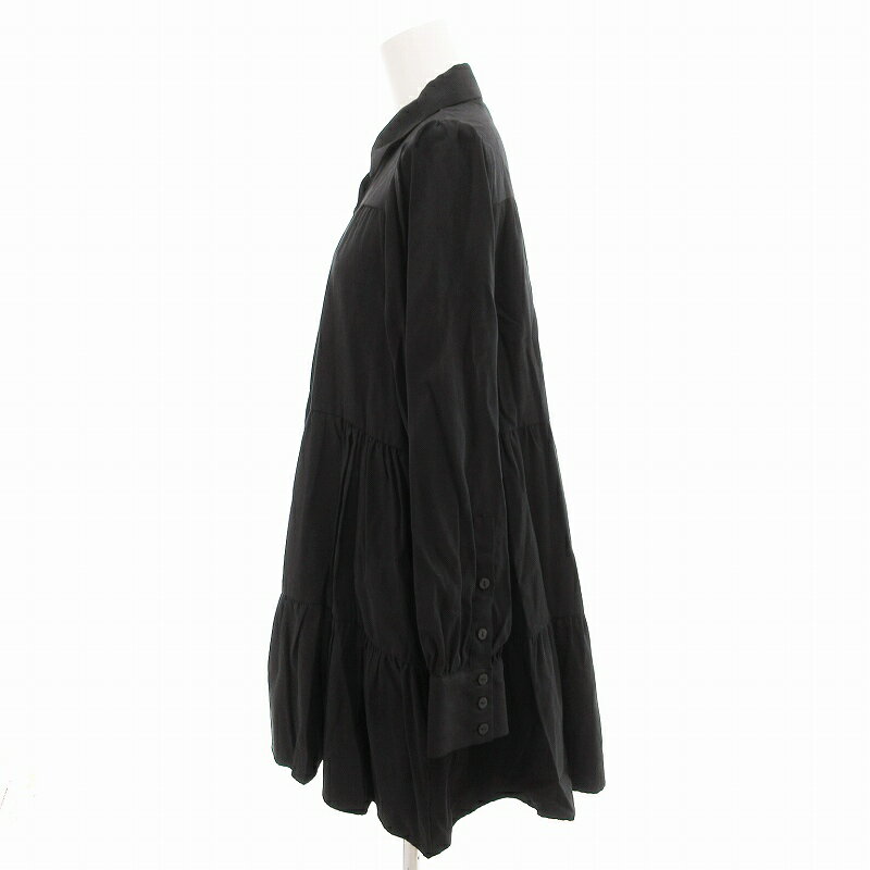 【中古】ザラ ZARA シャツワンピース ティアード Aライン 長袖 ミニ XS 黒 ブラック /AE レディース 【ベクトル 古着】 250722