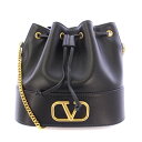 【中古】ヴァレンティノ ガラヴァーニ VALENTINO GARAVANI ミニ V LOGO ショルダーバッグ 巾着型 シグネチャー レザー ロゴ チェーン 黒 ブラック 4W2P0T83HPF /BB レディース 【ベクトル 古着】 250622