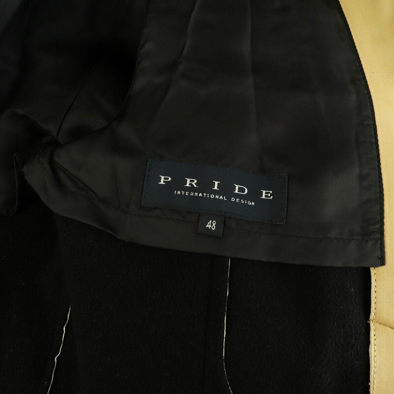 【中古】プライドインターナショナルデザイン PRIDE レザージャケット 羊革 ジップアップ スタンドカラー 48 ベージュ /MY ■OS メンズ 【ベクトル 古着】 250711