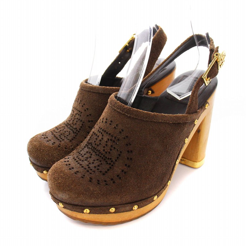 【中古】トリーバーチ TORY BURCH サボ サンダル チャンキーヒール スエード スタッズ 3M 茶 /YM レディース 【ベクトル 古着】 250714
