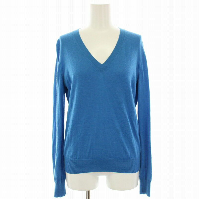 【中古】ドゥロワー Drawer 18GカシミヤシルクバックリボンVネック ニット カットソー 絹混 長袖 2 青 ..
