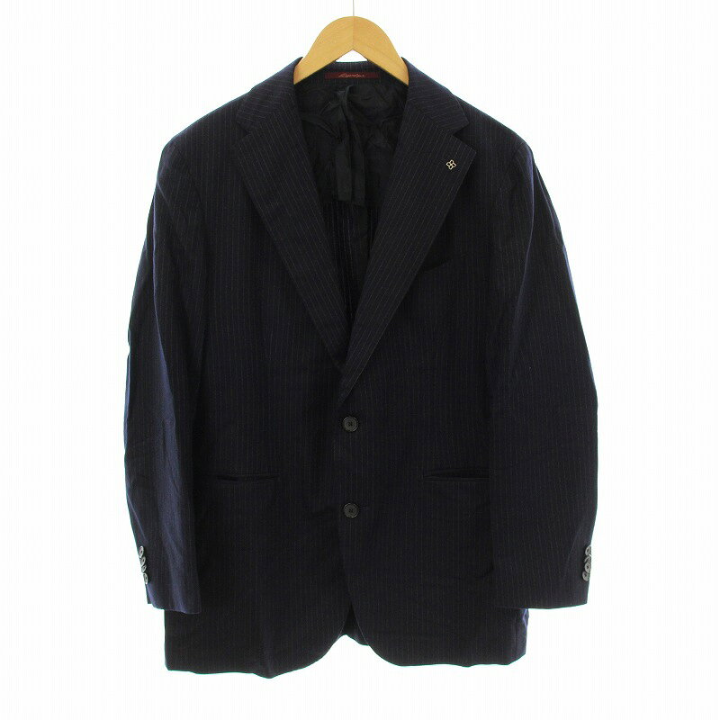 【中古】タリアトーレ TAGLIATORE SARTORIALE J シングルスーツ セットアップ 上下 テーラードジャケット パンツ ジップフライ ストライプ柄 ウール ラペルピン付き 50 紺 ネイビー 2CVJ22B11 /KU メンズ 【ベクトル 古着】 250709