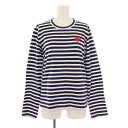 【中古】プレイコムデギャルソン PLAY COMME des GARCONS Tシャツ ロンT カットソー 長袖 クルーネック ボーダー柄 刺繍 L 紺 ネイビ...