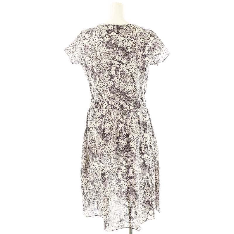 【中古】アマカ AMACA ワンピース ロング 花柄 半袖 38 グレー 白 /MI レディース 【ベクトル 古着】 250724