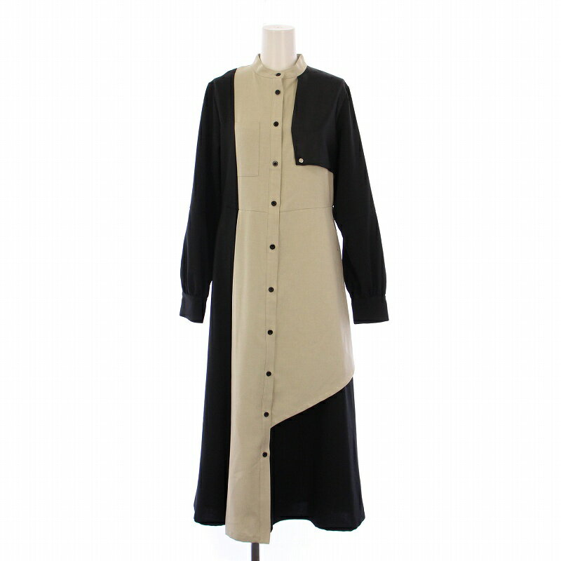 【中古】ユナイテッドトウキョウ UNITED TOKYO 23SS スランタックブロッキングワンピース ロング 長袖 1 黒 ベージュ 143110004 /BM レディース 【ベクトル 古着】 250710