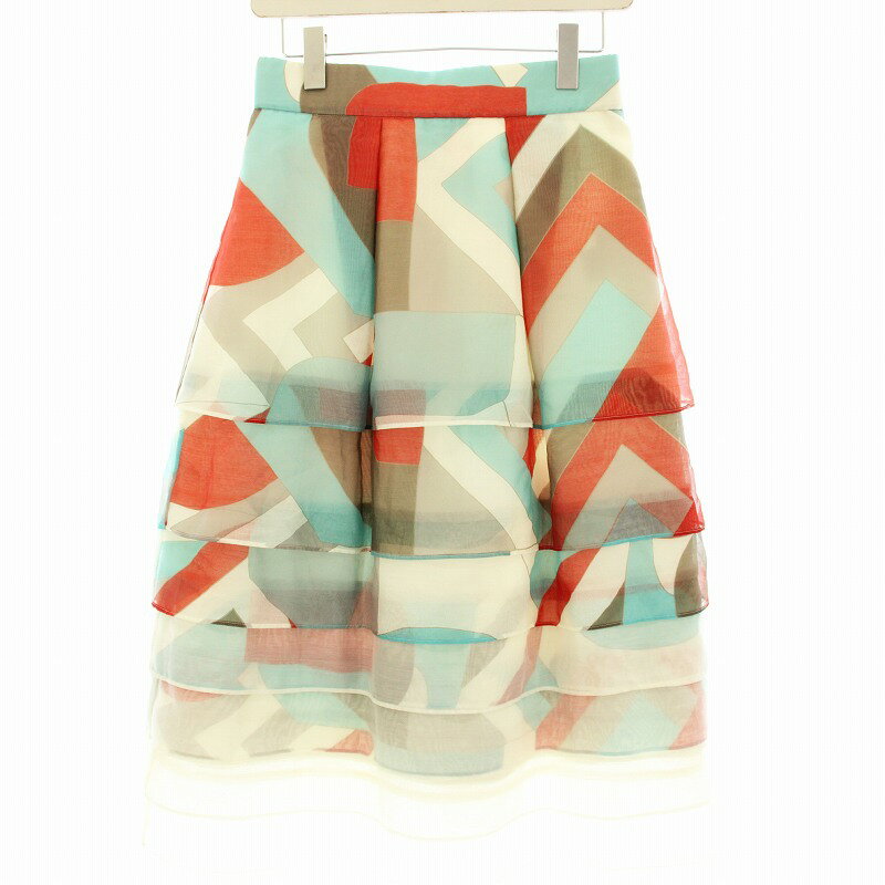 【中古】アドーア ADORE 23SS ティアードグラデーションスカート フレア ミモレ ロング 総柄 38 水色 赤 レッド 白 ホワイト 531-3120506 /KU レディース 【ベクトル 古着】 250711