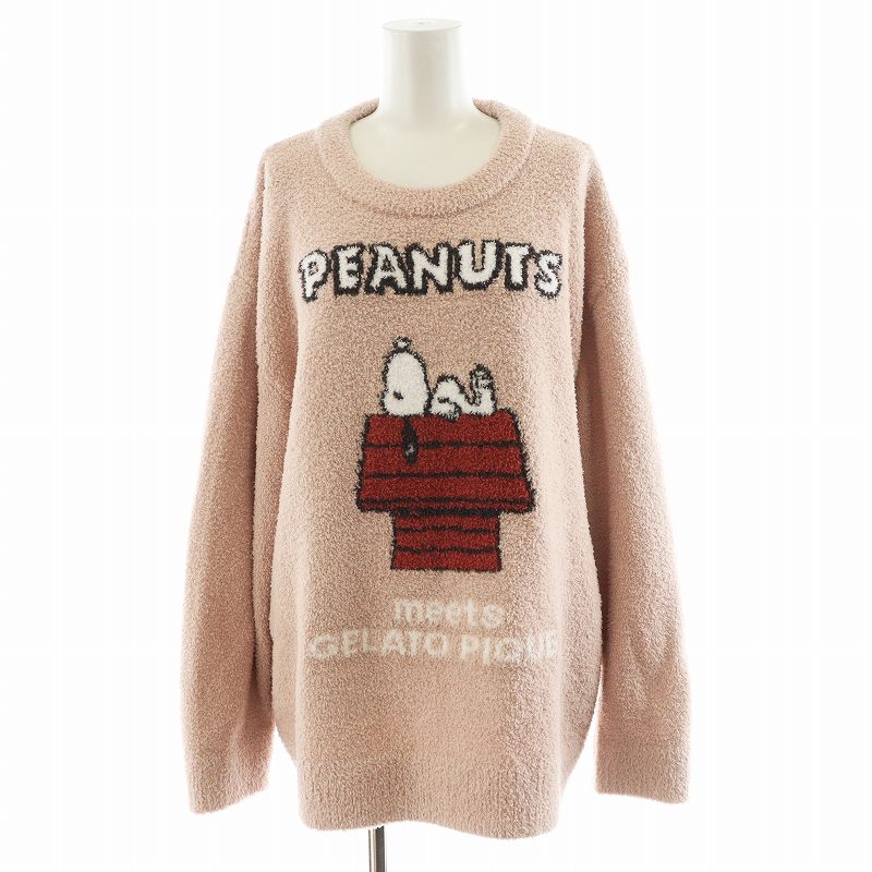 【中古】ジェラートピケ gelato pique PEANUTS 22AW スヌーピー ベビモコプルオーバー カットソー 長袖 ルームウェア 部屋着 F ピンク PWNT224122 /AN26 レディース 【ベクトル 古着】 250715