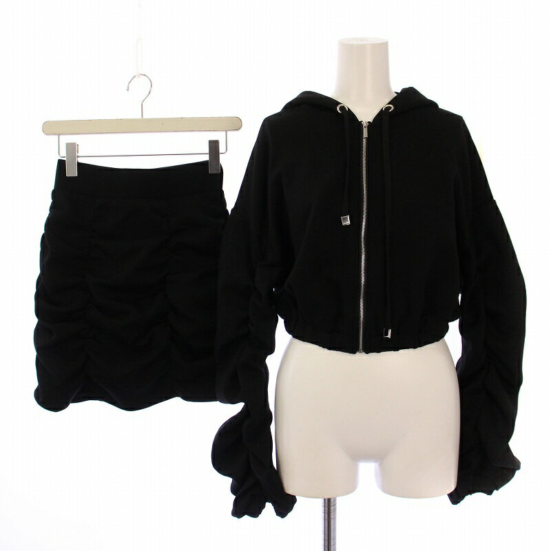 【中古】バブルス BUBBLES セットアップ 上下 ギャザーパーカー ジャケット ジップアップ タイトスカート ミニ丈 F 黒 BS71313 /BM レディ...