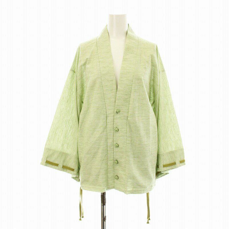 【中古】ソウソウ SOU SOU KYOTO カーディガン 羽織り 長袖 ワイドスリーブ Vネック 麻 リネン SS 緑 グリーン /KU レディース 【ベクトル 古着】 250717