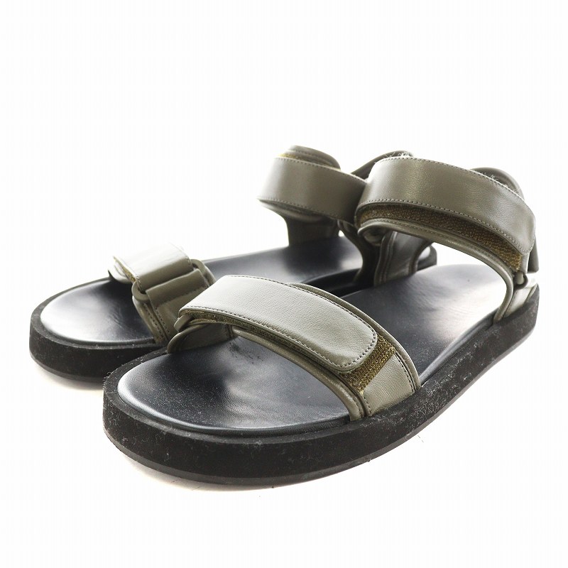 【中古】ザロウ THE ROW フック アンド ループ Hook and Loop サンダル ベルクロ レザー 38 カーキ 黒 ブラック /AN17 レディース 【ベクトル 古着】 250716のサムネイル