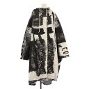 【中古】センソユニコ Senso unico m mefu 芽風 レインコート ナイロン アウター ロング丈 フード 総柄 40 黒 ブラック 白 ホワイト /...