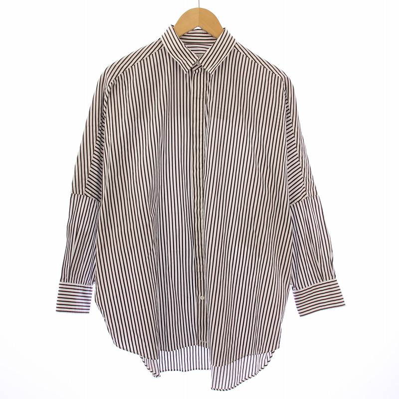 樂天商城 - 【中古】ユニオンランチ UNION LAUNCH シャツ ブラウス 長袖 レギュラーカラー ストライプ柄 F 茶 ブラウン 白 ホワイト /BB レディース 【ベクトル 古着】 250721