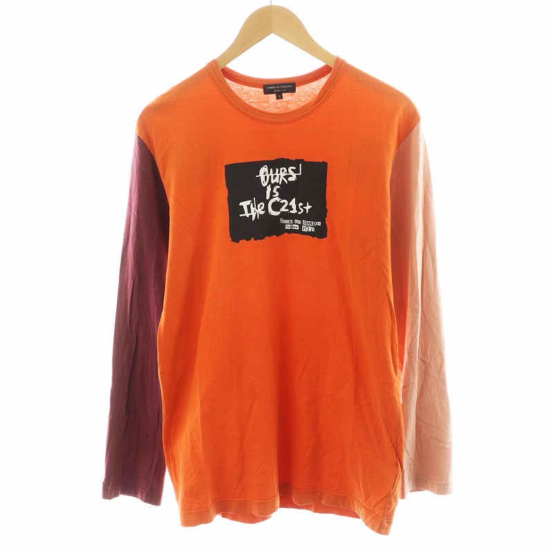 【中古】コムデギャルソンオムプリュス COMME des GARCONS HOMME PLUS Tシャツ カットソー 長袖 ロゴ プリント M オレンジ 紫 パープル PB-T037 /AN38 メンズ 【ベクトル 古着】 250724