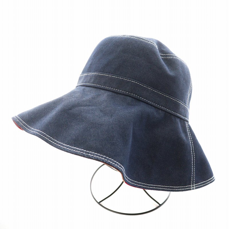 【中古】ブルーレーベルクレストブリッジ BLUE LABEL CRESTBRIDGE ハット 帽子 リボン 裏地チェック柄 57cm 紺 ネイビー 55501-728-29 /AN10 レディース 【ベクトル 古着】 250724