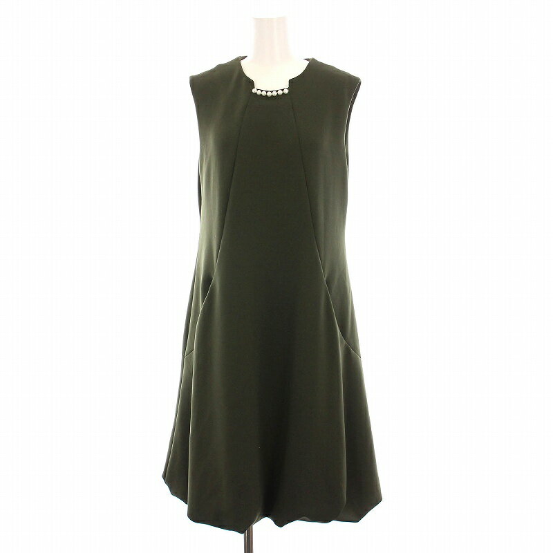 【中古】ルネ Rene basic ワンピース ひざ丈 ノースリーブ パール バルーンスカート 36 カーキ 5947030 /YM レディース 【ベクトル 古着】 250729