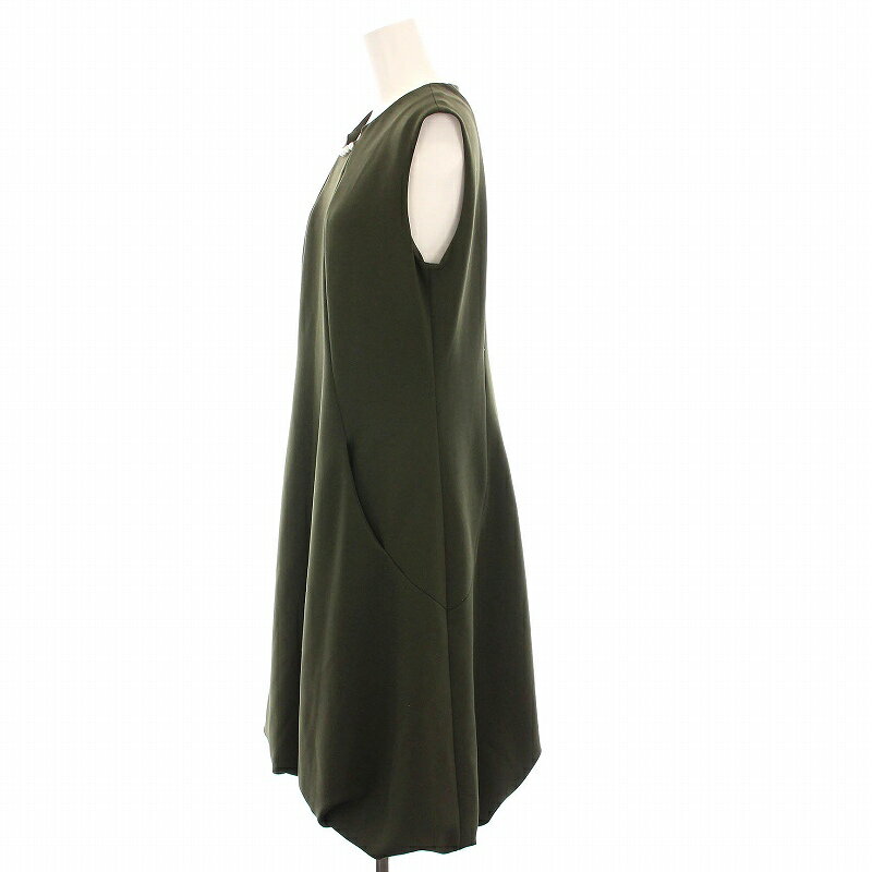 【中古】ルネ Rene basic ワンピース ひざ丈 ノースリーブ パール バルーンスカート 36 カーキ 5947030 /YM レディース 【ベクトル 古着】 250729