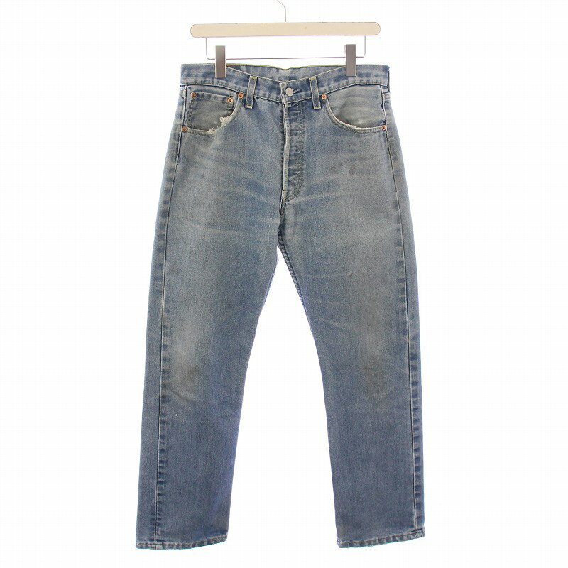 【中古】リーバイス Levi's 501 ユーロリーバイス 英国製 Coolmax デニムパンツ ジーンズ ボタンフライ ダメージ加工 ロゴパッチ W32 L30 青 ブルー /BB メンズ 【ベクトル 古着】 250813(4)