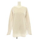 【中古】23区 オンワード樫山 23AW コットンベアジャージー ロング Tシャツ カットソー 長袖 クルーネック ボーダー柄 38 ベージュ 白 ホワイト K...