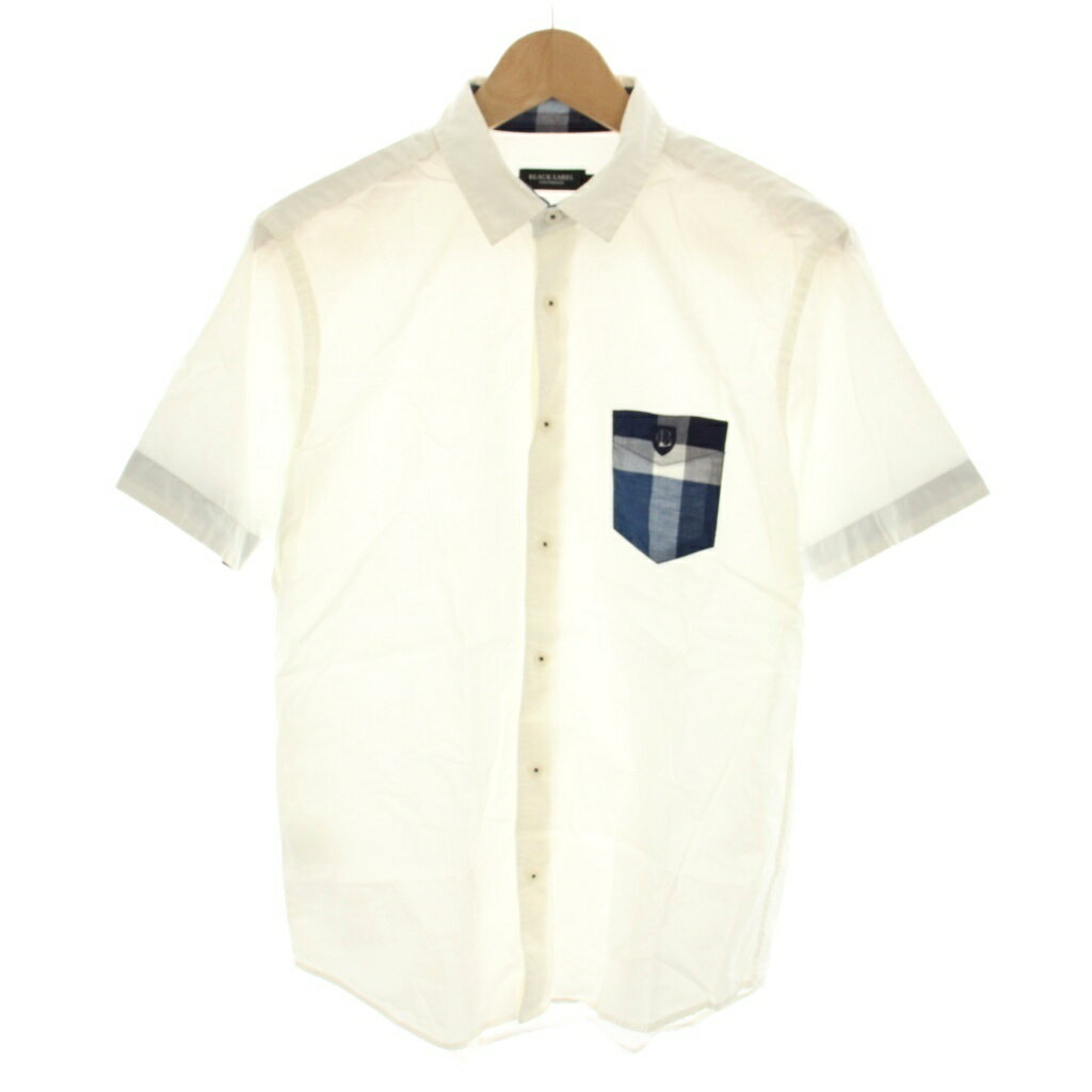 【中古】ブラックレーベルクレストブリッジ BLACK LABEL CRESTBRIDGE シャツ 半袖 胸ポケットチェック柄 ロゴ刺繍 M 白 ホワイト 紺 ネイビー 51M17-517-02 /YT ■JS メンズ 【ベクトル 古着】 250808