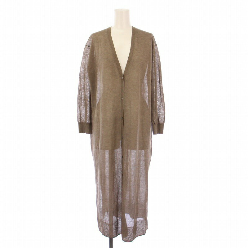 【中古】23区 オンワード樫山 24SS シャイニーシアーニットロングカーディガン ロング丈 Vネック シースルー 薄手 ストレッチ 無地 38 茶 ブラウン KRWOCM0553 /BB レディース 【ベクトル 古着】 250810