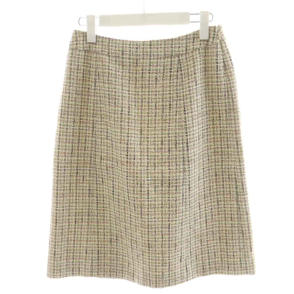 【中古】ポールスチュアート PAUL STUART フレアスカート ひざ丈 ツイード 9 ベージュ 黄緑 黒 ブラック K3S05-507-40 /AN24 レディース 【ベクトル 古着】 250819ブランドポールスチュアート PAUL ...