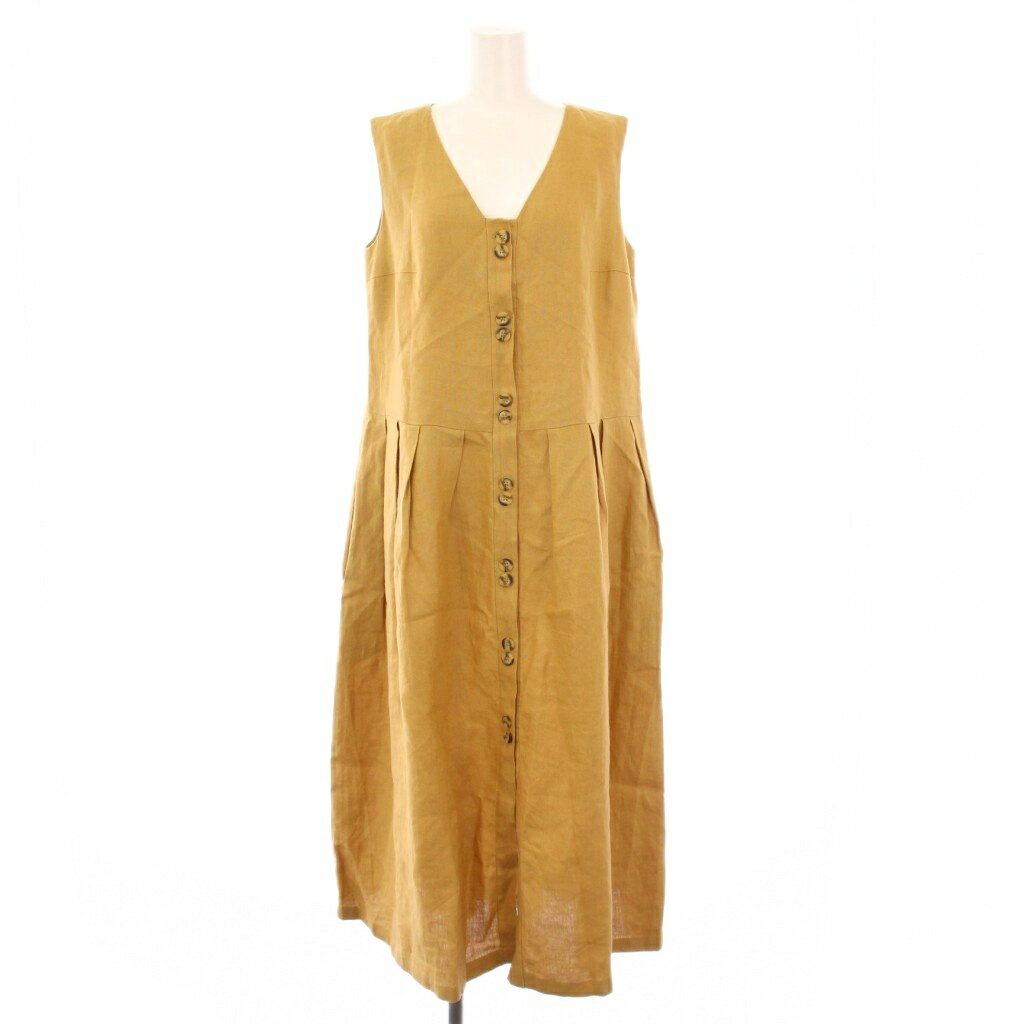 【中古】デミルクス ビームス Demi-Luxe BEAMS 31 Chapel Lane リネンシンプルレディワンピース フレア マキシ ロング ノースリーブ Vネック XS 茶 ブラウン 64-26-2074-971 /BB レディース...