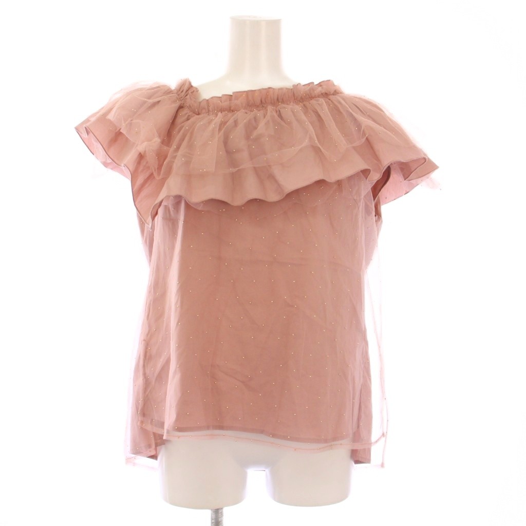 Sleeveless - 【中古】ジャスグリッティー JUSGLITTY 24SS シャツ ブラウス プルオーバー ボートネック ノースリーブ フリル チュール 装飾 1 ピンク /BB レディース 【ベクトル 古着】 250818