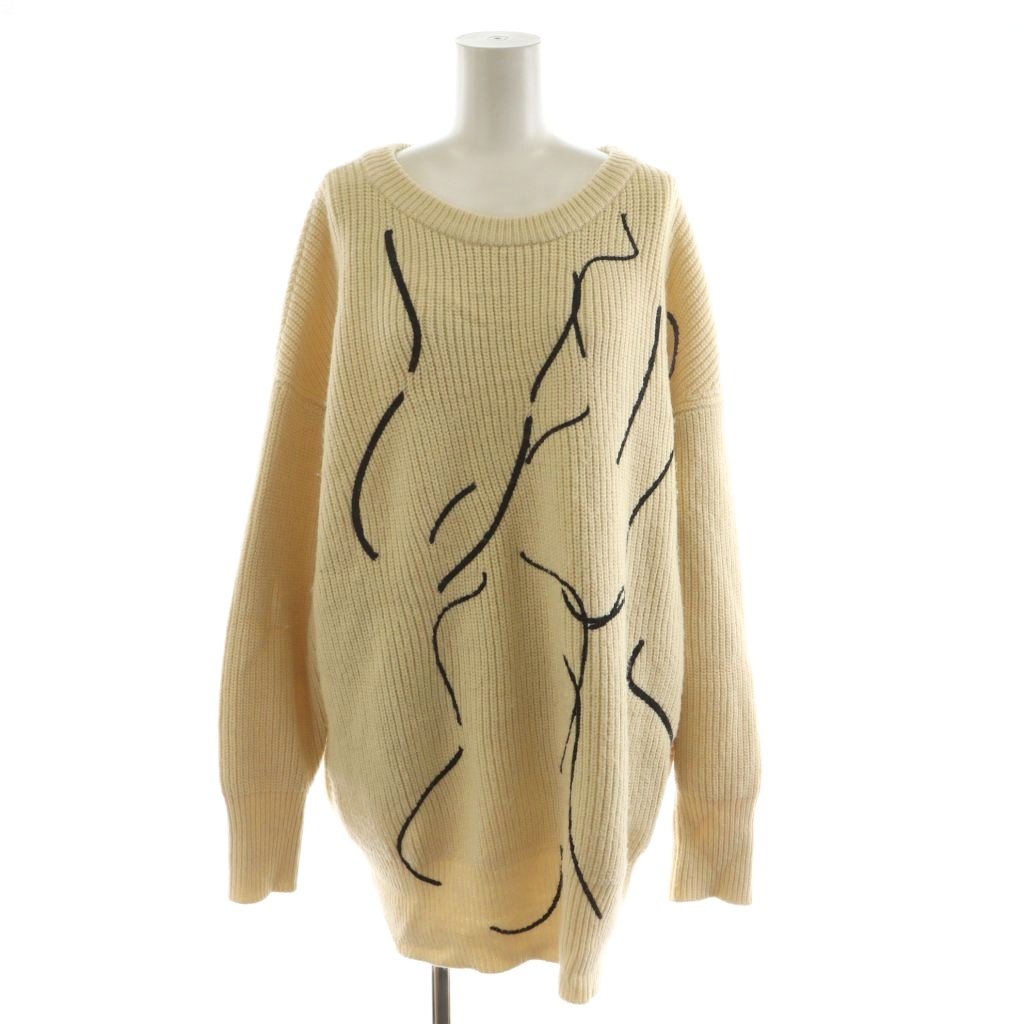 【中古】アメリヴィンテージ Ameri VINTAGE NUDE LINE KNIT ニット セーター 長袖 F アイボリー 黒 ブラック 02020140871 /AN35 レディ..