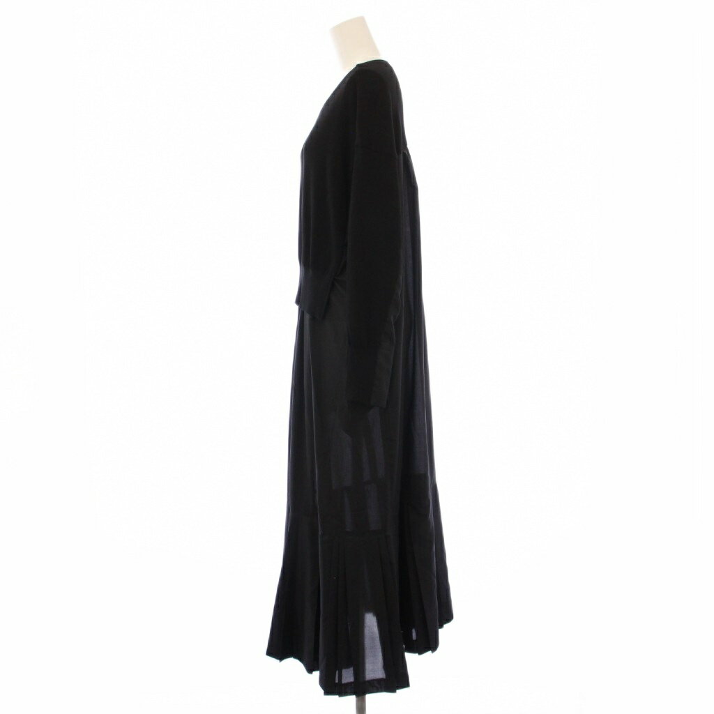 【中古】ルフィル LE PHIL 23AW シルクニットコンビワンピース フレア ミモレ ロング 切替 ストレッチ ペチコート付き 0 黒 ブラック 5343240920 /BB レディース 【ベクトル 古着】 250821