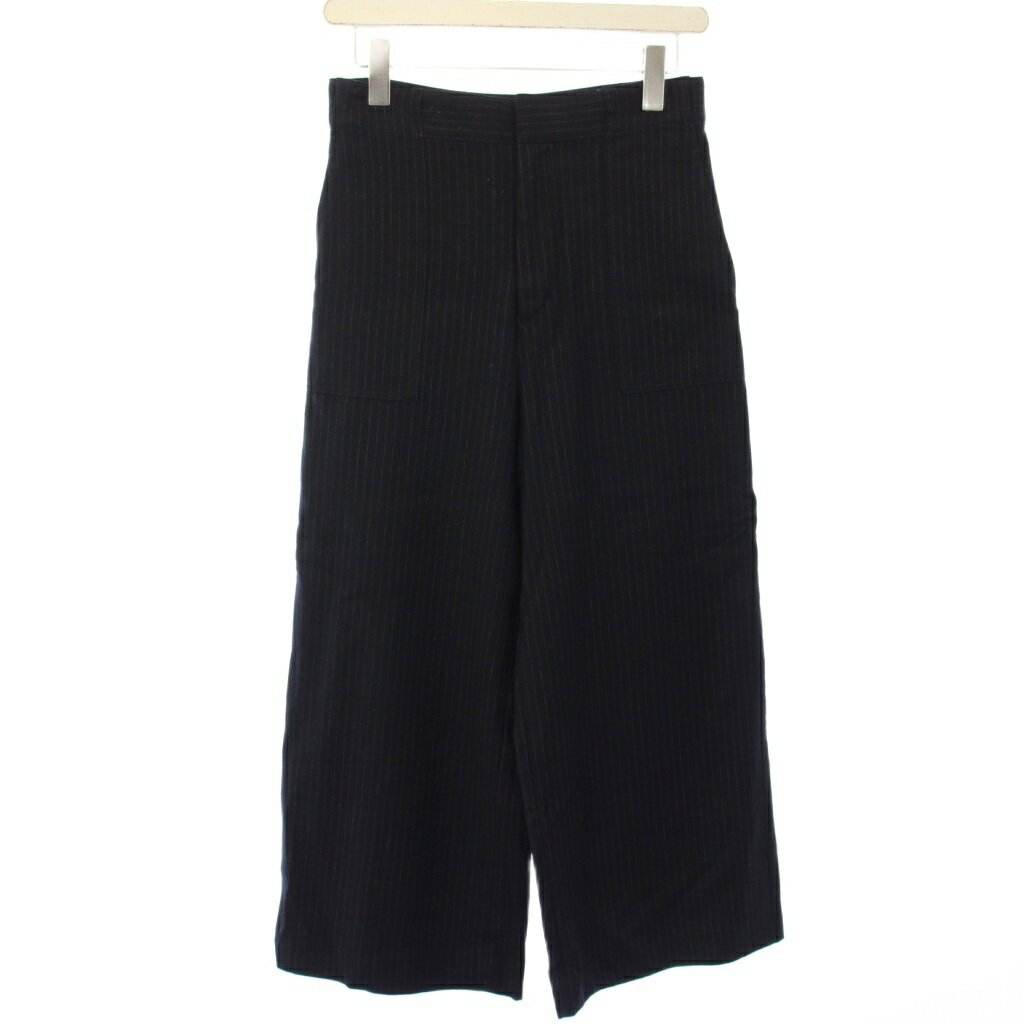 【中古】マカフィー MACPHEE トゥモローランド ワイドパンツ スラックス ウール ストライプ柄 36 紺 12-04-84-04706 /TK レディース 【ベクトル 古着】 251006