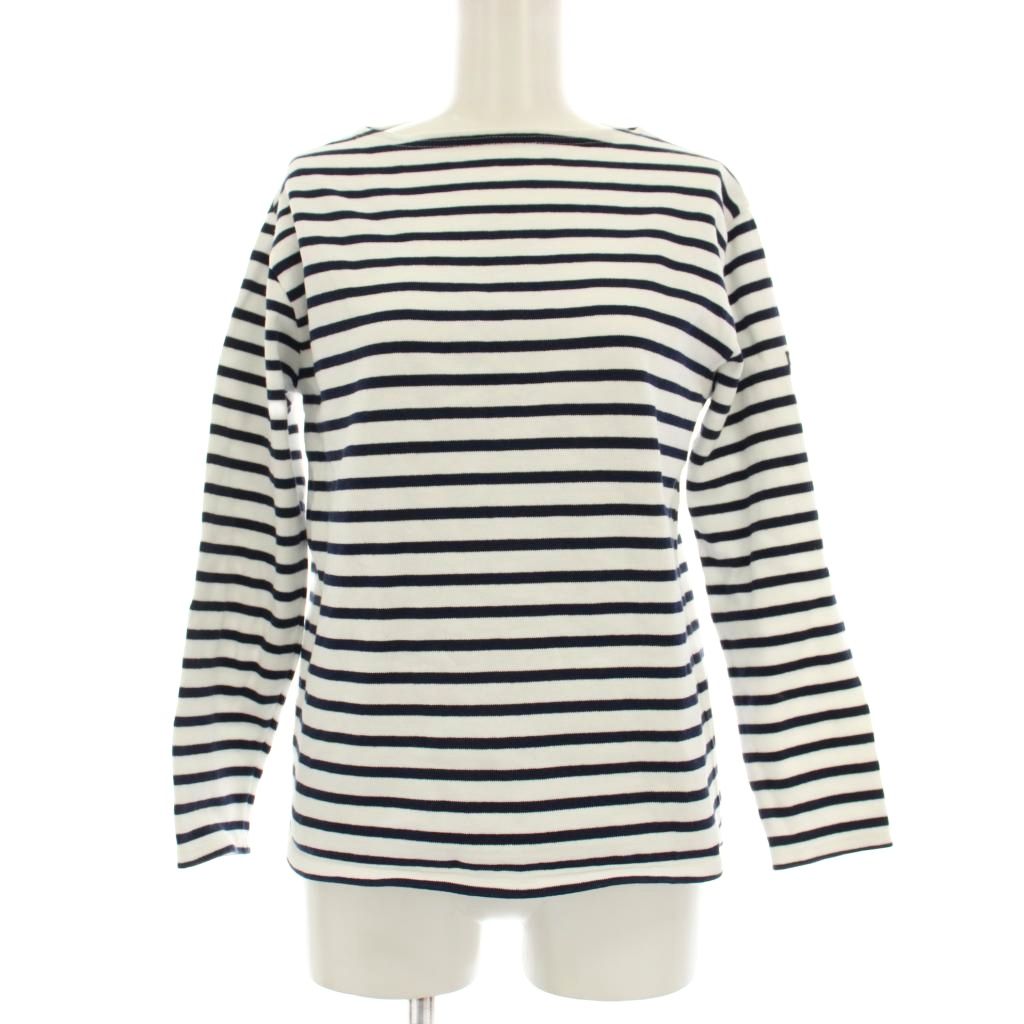 【中古】セントジェームス SAINT JAMES バスクシャツ カットソー 長袖 ボーダー柄 ボートネック XS 白 ホワイト 紺 ネイビー 72011W63 /OR レディース 【ベクトル 古着】 250827(4)