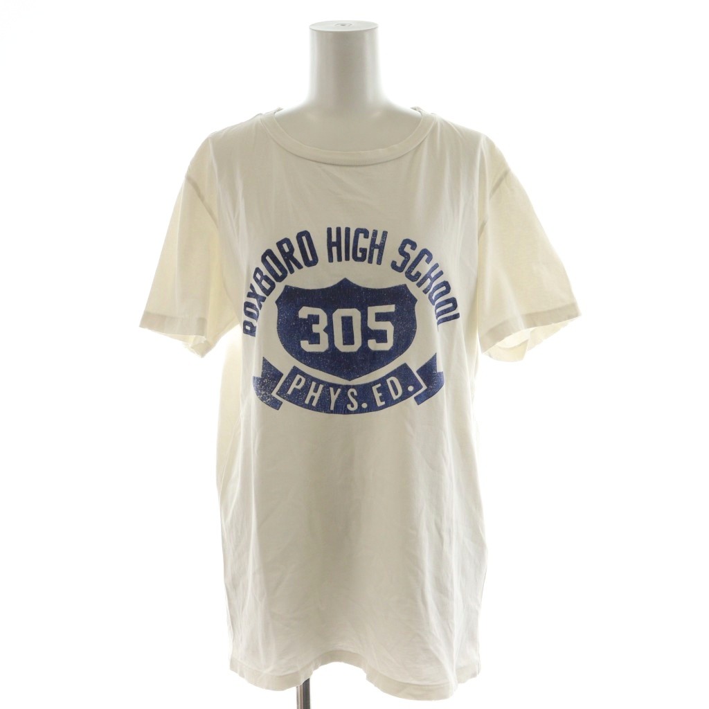 【中古】レミレリーフ REMI RELIEF ROXBORD HIGH SCHOOL T Tシャツ カットソー 半袖 ロゴ ダメージ加工 F 白 ホワイト 青 ブルー /AN47 レディース 【ベクトル 古着】 250827