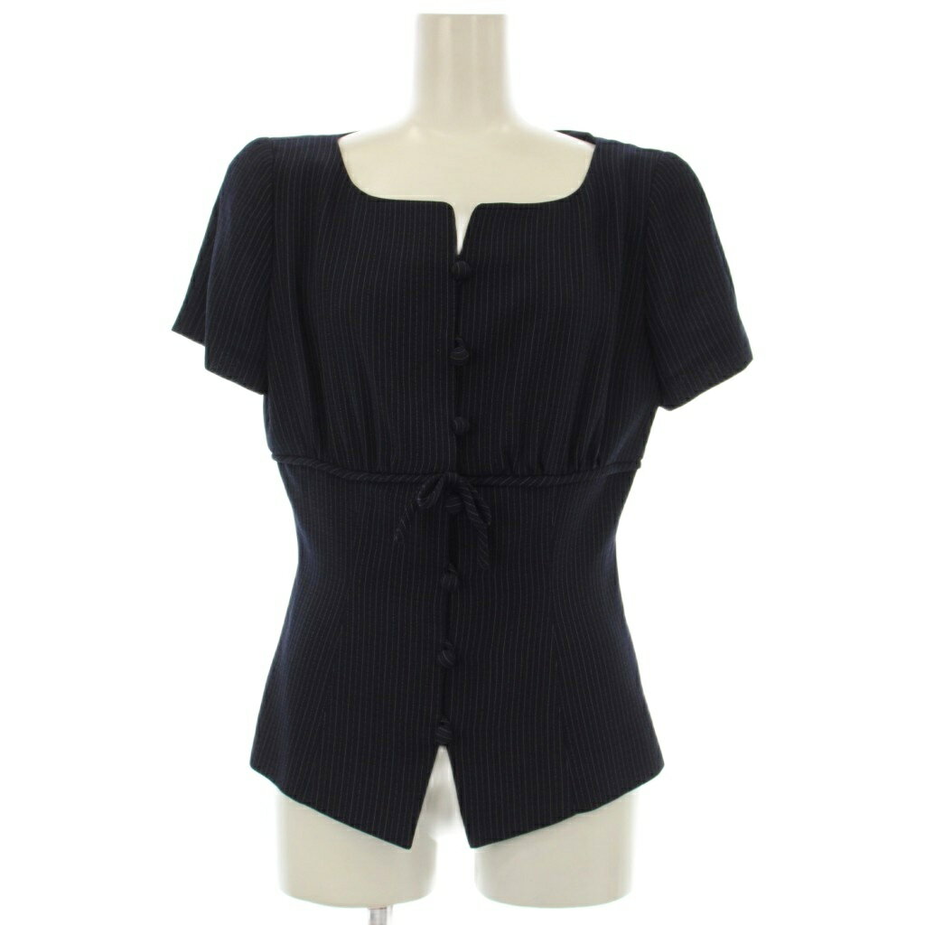 【中古】エムズグレイシー M'S GRACY セットアップ シャツ ブラウス スカート 半袖 ひざ丈 ストライプ柄 9 紺 ネイビー 8-J-22328 /OR レディース 【ベクトル 古着】 250827