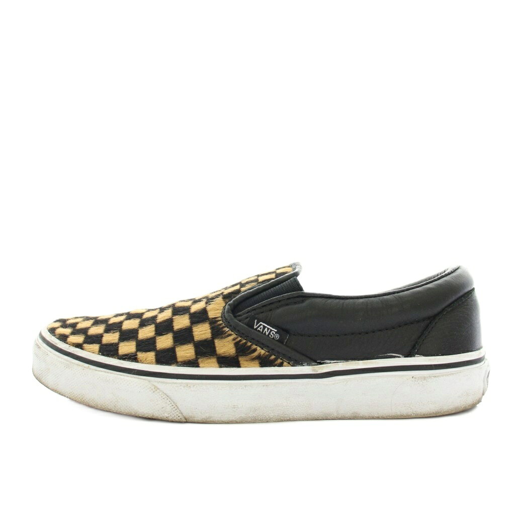 バンズ VANS クラシックスリッポン Classic Slip-On シューズ ハラコ レザー チェック柄 USW6.5 黒 ブラック 茶 ブラウン 721454 /YT ●D レディース 250828