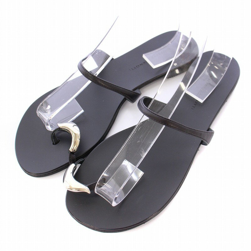 【中古】ジュゼッペザノッティデザイン GIUSEPPE ZANOTTI DESIGN フラットサンダル ラウンドトゥ バイカラー 39 黒 ブラック シルバーカラー /BB レディース 【ベクトル 古着】 250824