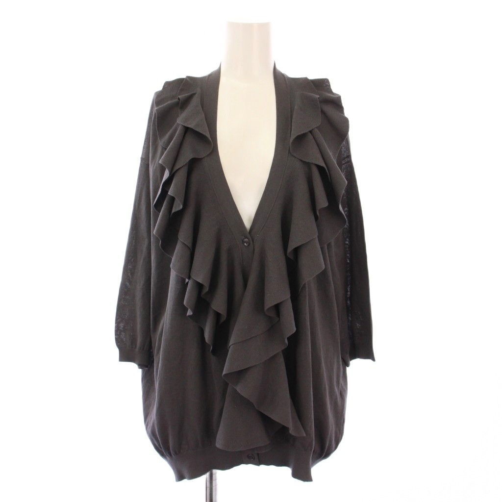 【中古】ドゥロワー Drawer フリルカーディガン ニット Vネック 七分袖 薄手 ストレッチ F グレー 6515-199-0520 /BB レディース 【ベクトル 古着】 250827