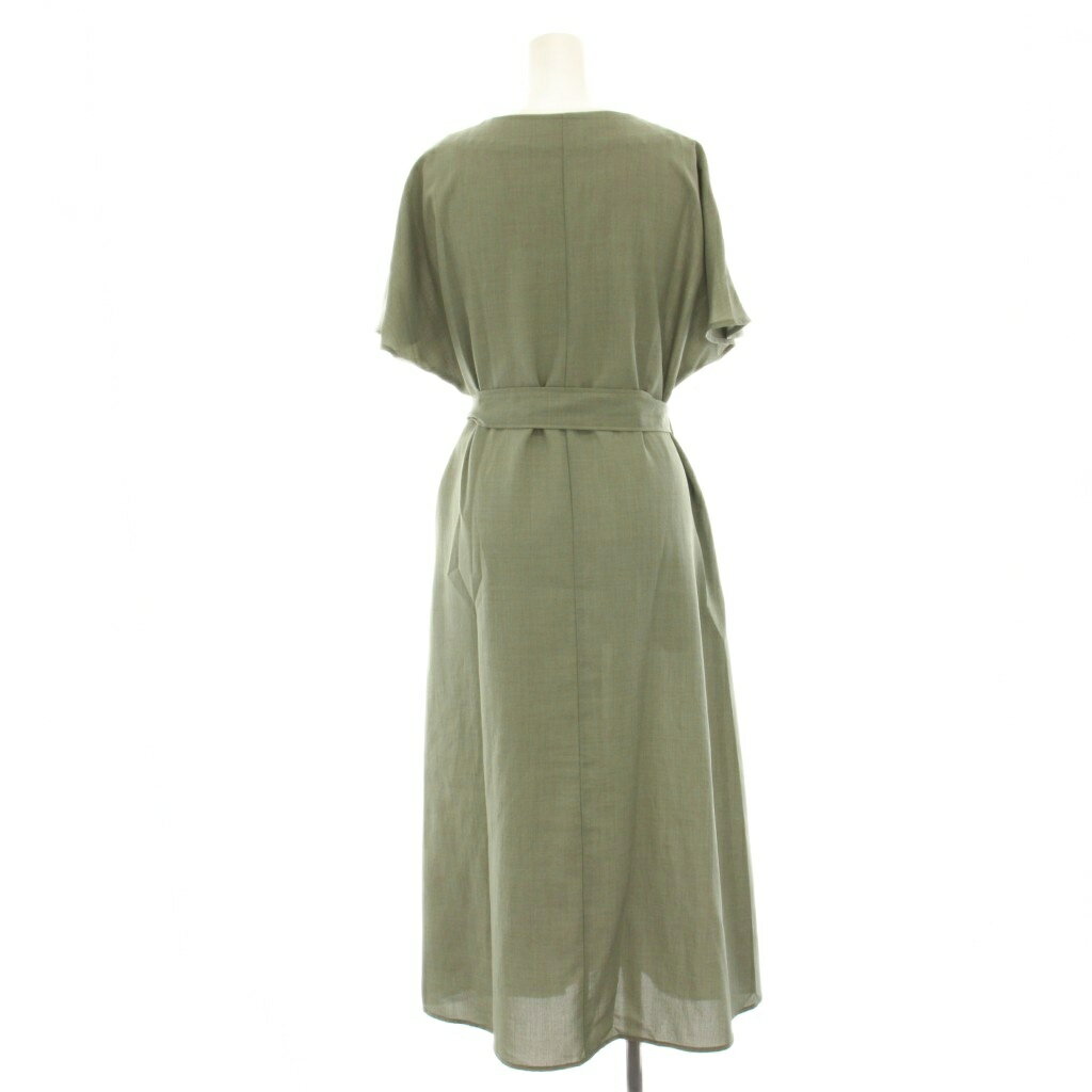 【中古】ロッソ ROSSO アーバンリサーチ 24SS UR TECH DRYLUXE ブイネックフレアースリーブワンピース シャツワンピース 半袖 ロング マキシ リボン F カーキ RA45-26C501 /HN レディース 【ベクトル 古着】 250905