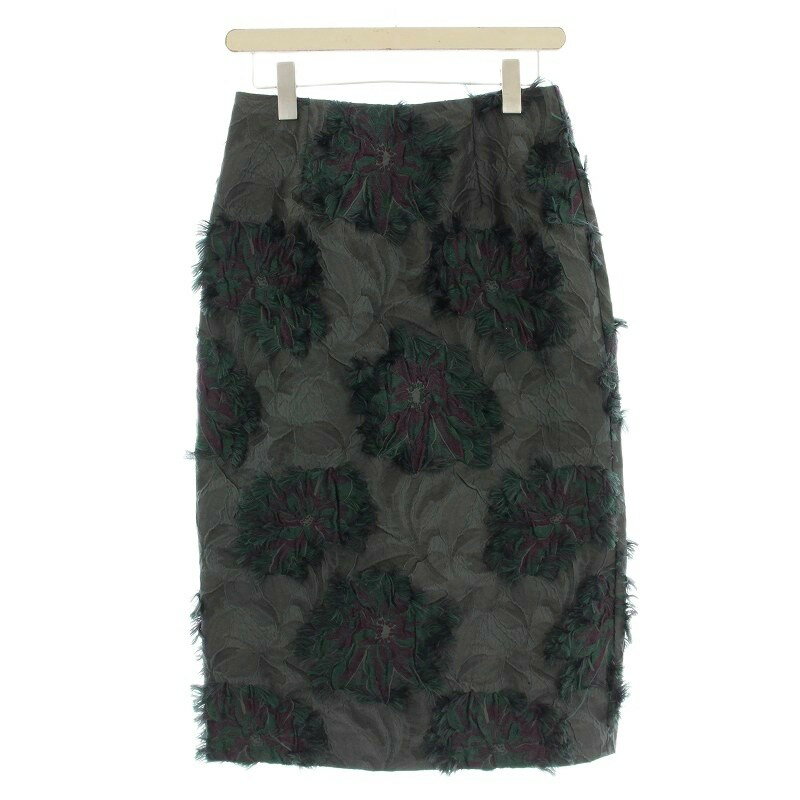 【中古】未使用品 エポカ EPOCA フィオーレフリンジジャガードスカート M5S08-818-78 ひざ丈 スカート 40 グレー 緑 /☆G レディース 【..