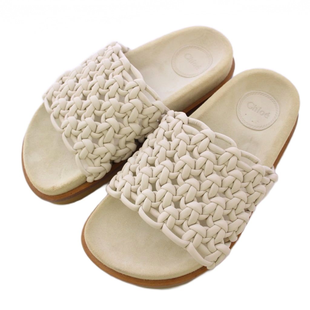 【中古】クロエ CHLOE サンダル 厚底 編み込み レザー 35 アイボリー /BB レディース 【ベクトル 古着】 250909