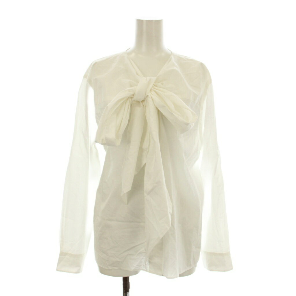 【中古】マーガレットハウエル MARGARET HOWELL 23SS WASHED COTTON SHIRT シャツ ブラウス 長袖 ボウタイ コットン 2 白 ホワイト 5783153010 /KU レディース 【ベクトル 古着】 25...