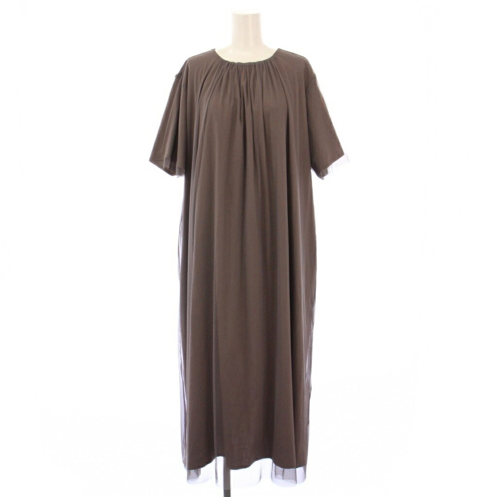 【中古】自由区 オンワード樫山 シアーレイヤードカットソーワンピース ミモレ ロング 半袖 クルーネック ストレッチ シースルー チュール 40 グレー OPWMIM0725 /BB レディース 【ベクトル 古着】 250904