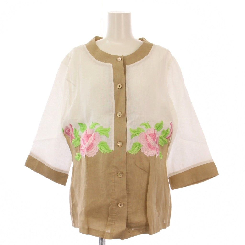 【中古】ナラカミーチェ NARA CAMICIE アンサンブル シャツ ブラウス 七分袖 ノースリーブ 麻 リネン ..