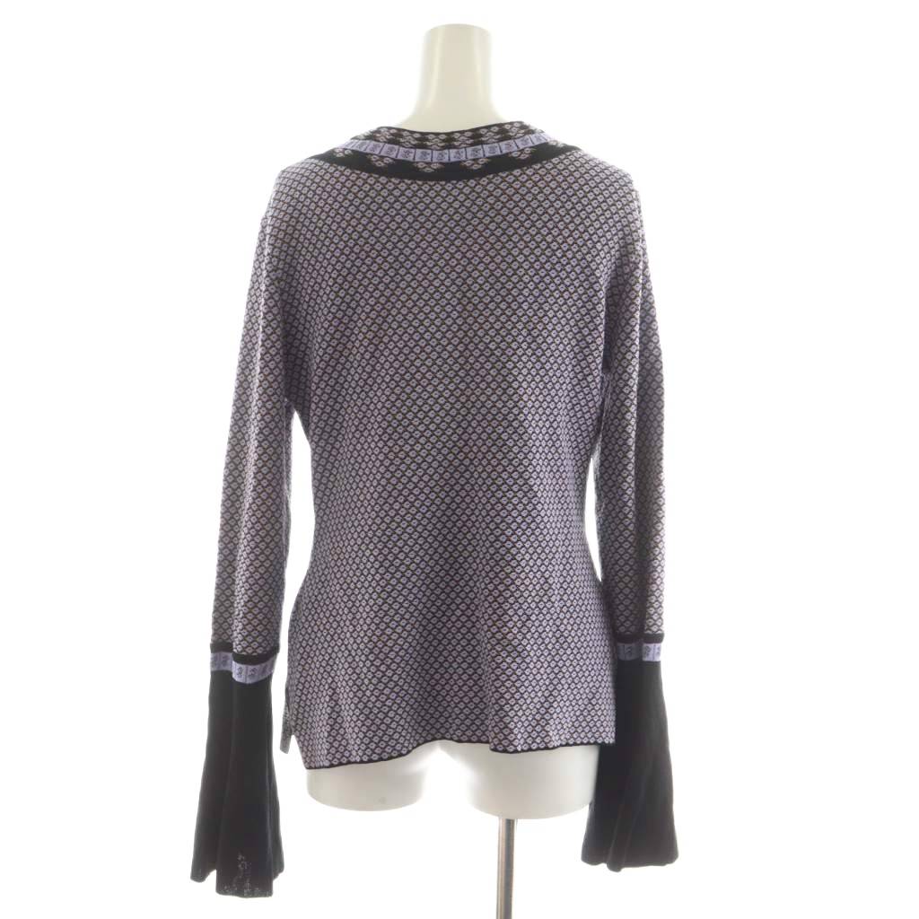 【中古】マメクロゴウチ Mame Kurogouchi カーディガン 総柄 フレアスリーブ 2 紫 パープル 黒 ブラック MM19SS-KN068 /AN20 レディース 【ベクトル 古着】 250904